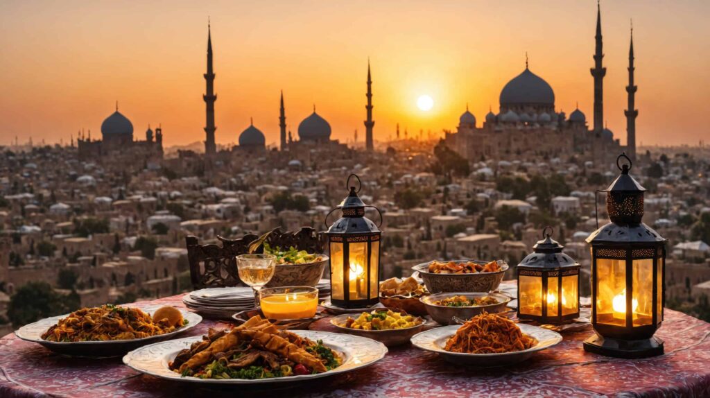 vecteezy ai generated sunset feast during ramadan at a mosque 40290674 scaled 1