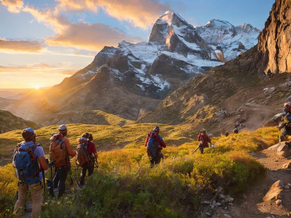 vecteezy group of explorers heading towards the mountain 22773655