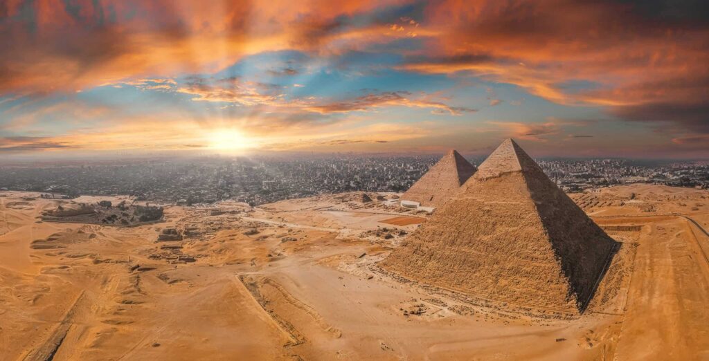 vecteezy magical sunset over the egyptian pyramids aerial view of 22080944 scaled 1