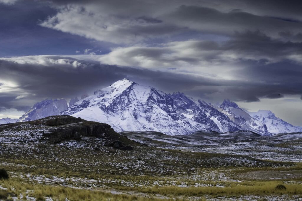 Mountain landscape environment, Torres del Paine National Park, Patagonia, Chile. When is Winter in South America?