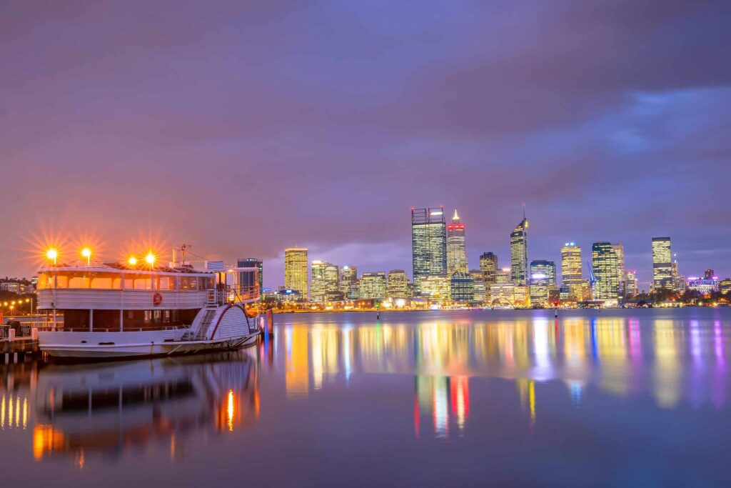 Perth downtown city skyline cityscape of Australia at sunset.Things to Do in Perth Australia