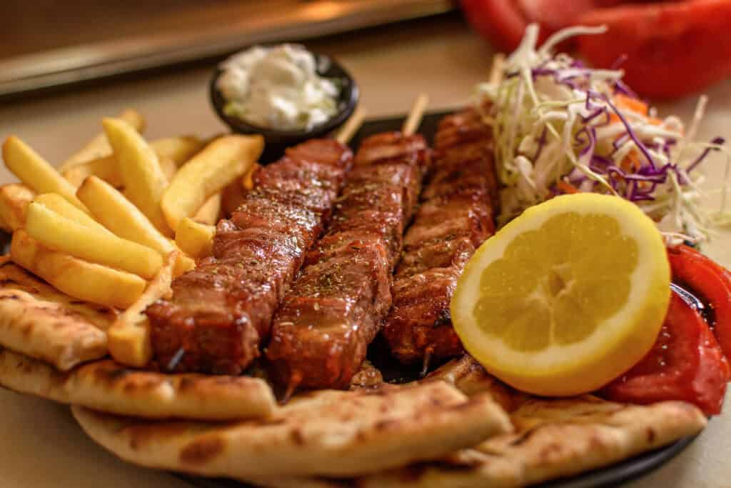 vecteezy plate with juicy mouthwatering pork souvlaki roasted on a 42756204 1024x683 1