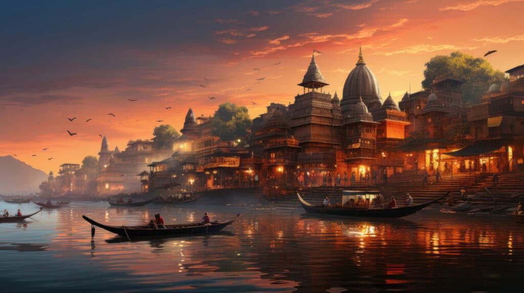 vecteezy sunset at the ghats of the holy city of varanasi 31768911